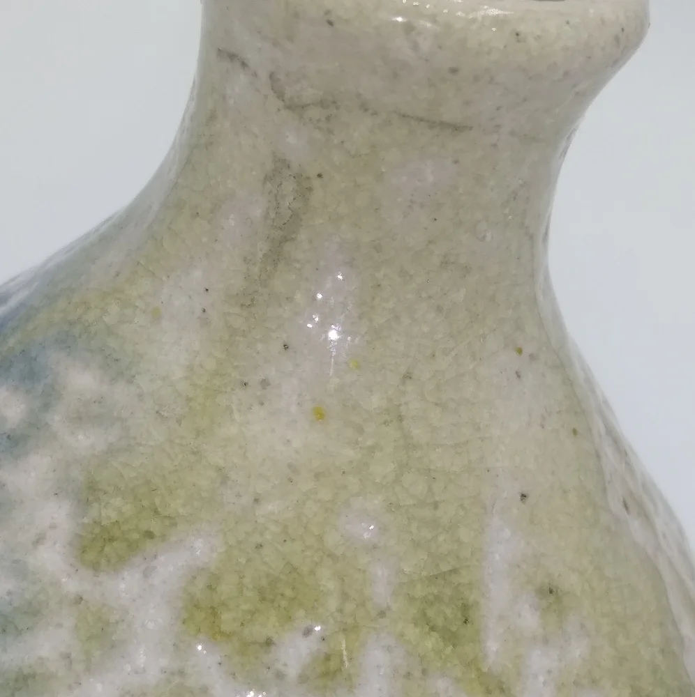 Artisan Hand Thrown Tri tone Textured Dapple Glazed Round Bud Vase Vintage - Picture 9 of 10